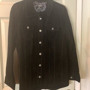 NWT Black L Dennis basso trending suede leather jacket.